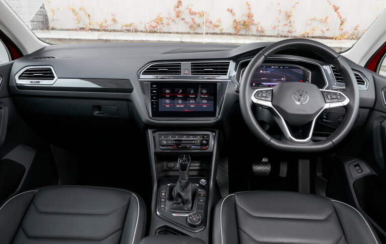 Wheels Reviews 2022 Volkswagen Tiguan 147 TDI Elegance King Red Metallic Interior Dashboard Australia C Brunelli