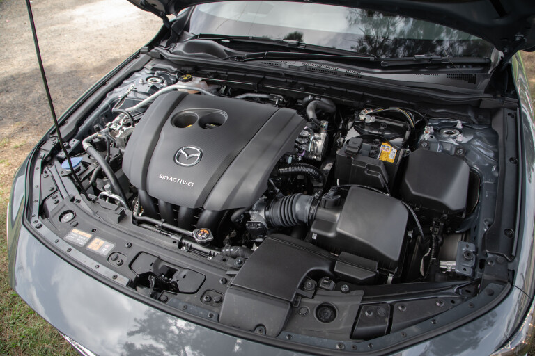 Wheels Reviews 2022 Mazda 3 G 25 Evolve SP Sedan Polymetal Grey Metallic Australia Engine Bay S Rawlings