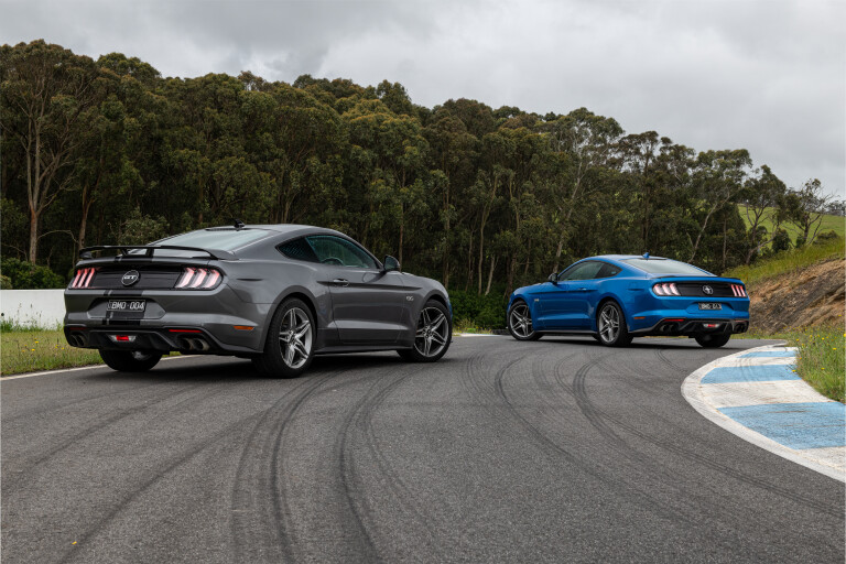 21 2021 Ford Mustang GT Carbonized Grey Vs Mustang High Performance 2 3 L Velocity Blue DSC 2032 Edit 113