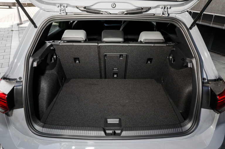 Wheels Reviews 2021 Volkswagen Golf R Line Moonstone Grey Premium Interior Rear Luggage Cargo Space Australia Spec C Brunelli