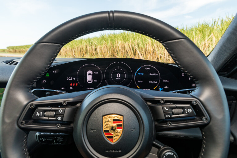 Wheels Reviews 2022 Porsche Taycan 4 S Cross Turismo Neptune Blue Interior Steering Wheel Controls Australia M Williams
