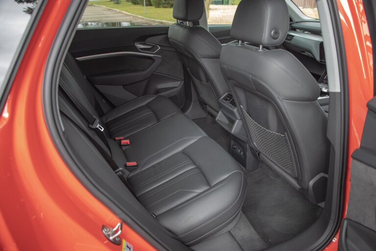 Wheels Reviews 2021 Audi E Tron 50 Sportback Catalunya Red Interior Rear Seat Legroom