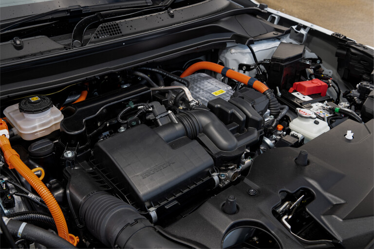 Wheels Reviews 2022 Honda HR V Hybrid E HEV L Platinum White Australia Engine Bay J Strickland