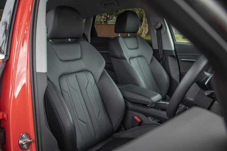 Wheels Reviews 2021 Audi E Tron 50 Sportback Catalunya Red Interior Front Seat