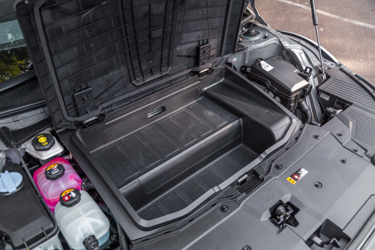 Wheels Reviews 2021 Hyundai Ioniq 5 Galactic Gray Interior Bonnet Storage Open Australia