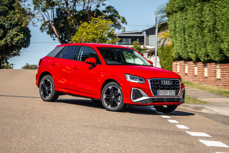 Wheels Reviews 2021 Audi Q 2 40 TFSI S Line Tango Red Dynamic Front Turning Drive Street