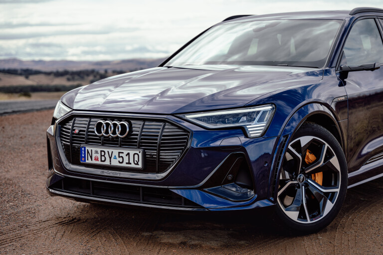Wheels Reviews 2022 Audi E Tron S Navarra Blue Metallic Australia Detail Front Fascia