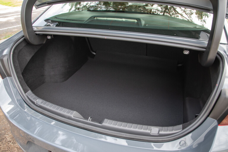 Wheels Reviews 2022 Mazda 3 G 25 Evolve SP Sedan Australia Interior Luggage Cargo Space S Rawlings