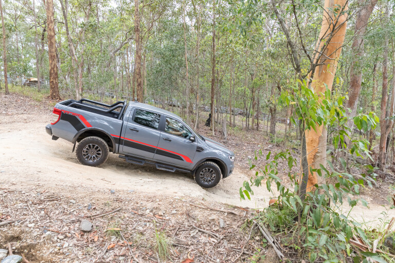 Wheels Reviews 2021 Ford Ranger FX 4 MAX Conquer Grey Australia Dynamic Off Road Side Downhill M Williams
