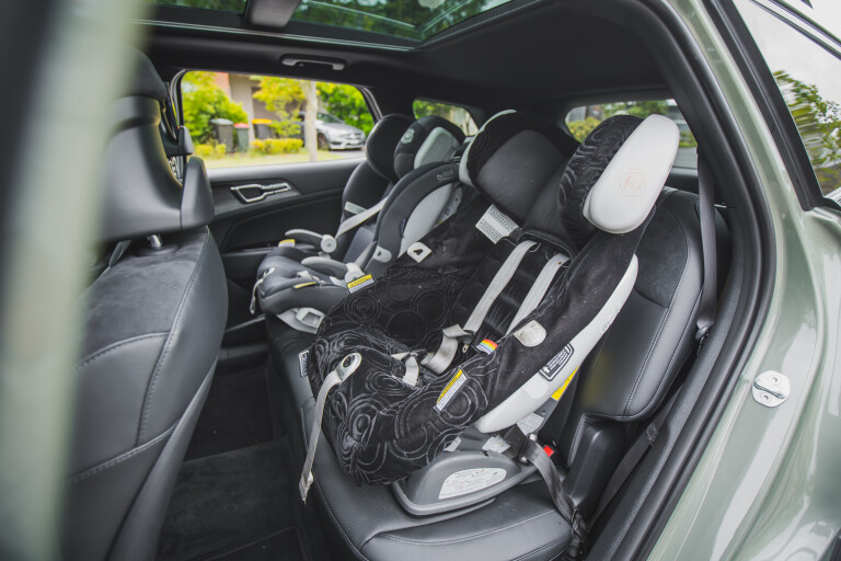 Wheels Reviews 2022 Kia Sportage GT Line Diesel AWD Jungle Wood Green Interior Rear Seat Child Seat Space Australia Long Term