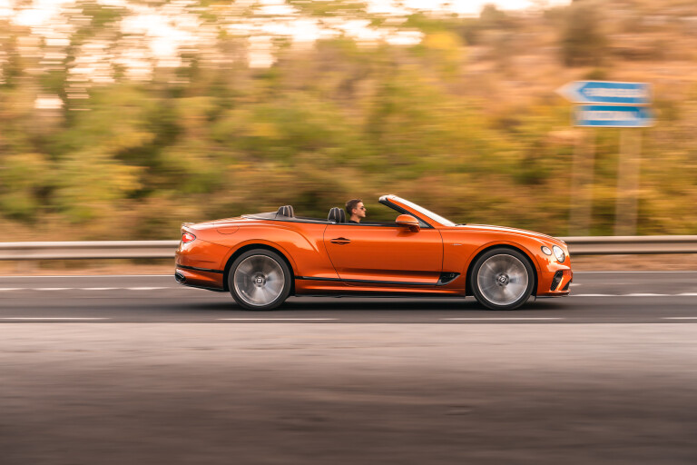 Wheels Reviews 2021 Bentley Continental GT Speed Convertible Euro Spec Orange Flame Dynamic Side Road Drive