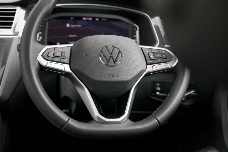 Wheels Reviews 2022 Volkswagen Tiguan 147 TDI Elegance King Red Metallic Interior Steering Wheel Australia C Brunelli