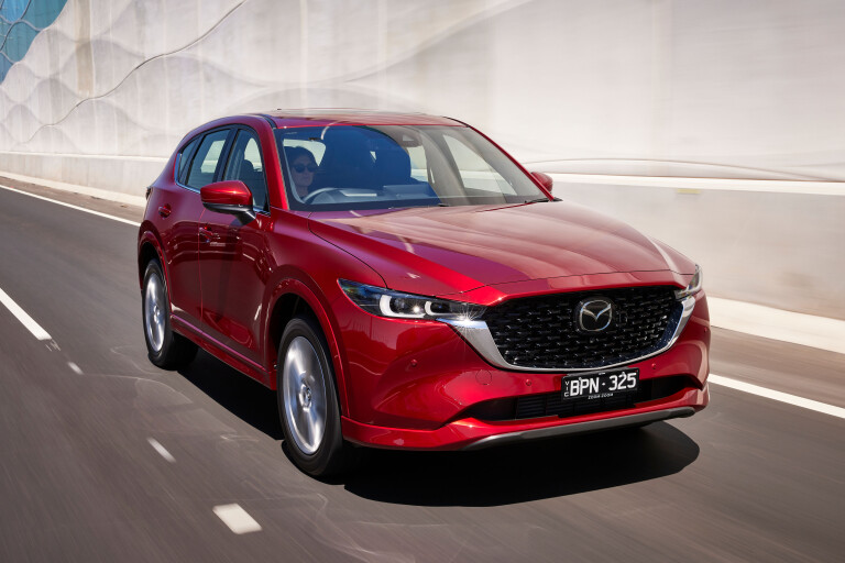 Wheels Reviews 2022 Mazda CX 5 Akera Soul Red Crystal Metallic Australia Dynamic Front 1