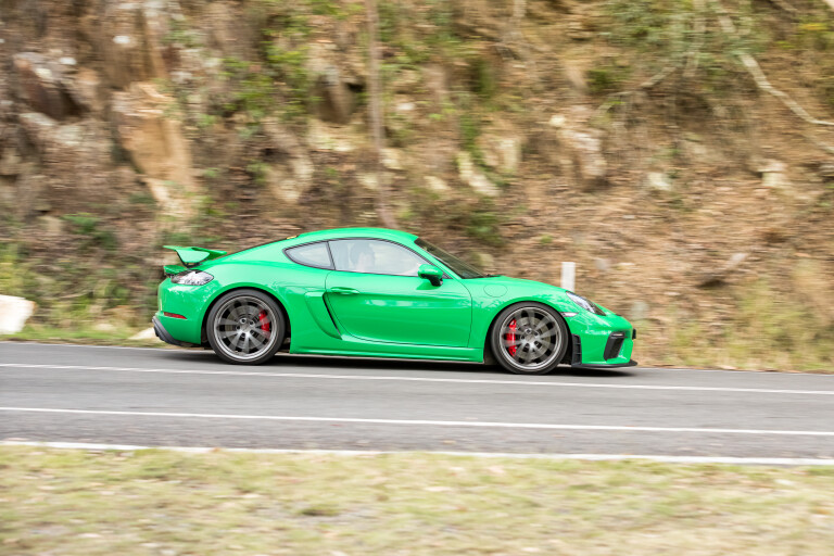 Wheels Reviews 2021 Porsche 718 Cayman GT 4 Python Green Dynamic Side Road Australia M Williams