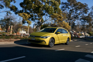 Wheels Reviews 2021 Volkswagen Golf Wagon Life Pomelo Yellow Premium Metallic Dynamic Front Road Australia J Ostwald