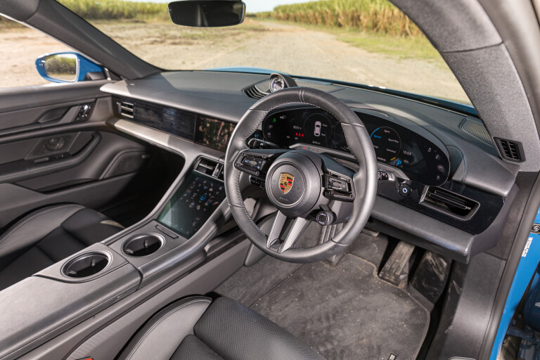 Wheels Reviews 2022 Porsche Taycan 4 S Cross Turismo Neptune Blue Interior Cabin Australia M Williams