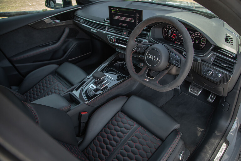 Wheels Reviews 2021 Audi RS 5 Sportback Nardo Grey Interior Driver Cockpit