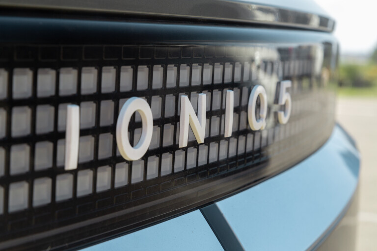 Wheels Reviews 2021 Hyundai Ioniq 5 Galactic Gray Detail Rear Model Badge Australia