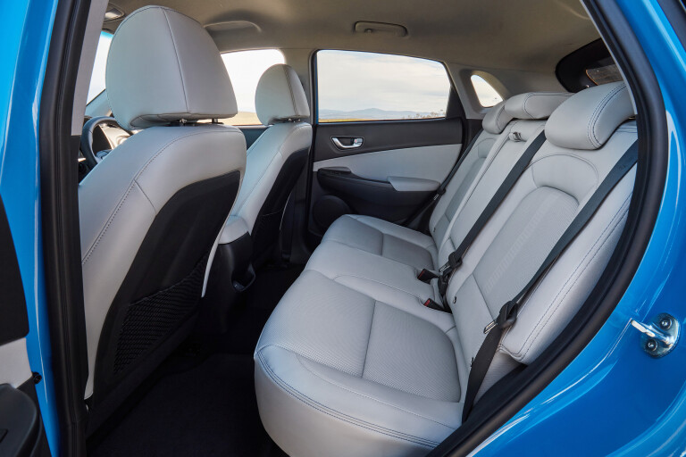 Wheels Reviews 2021 Hyundai Kona Electric Highlander Rear Seats