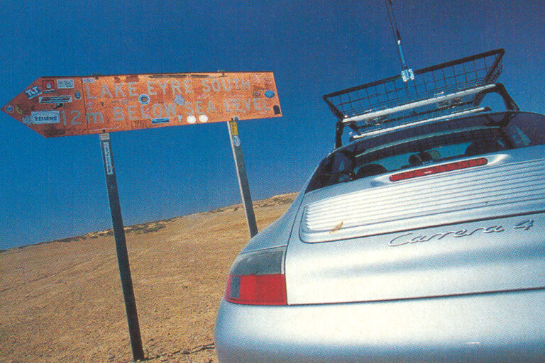 Wheels Features Porsche 911 Simpson Desert Lake Eyre Signage