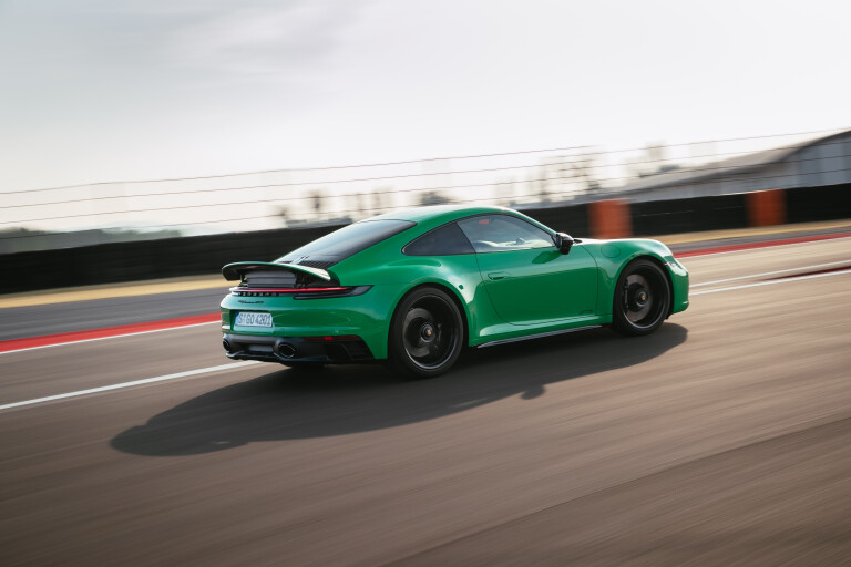 Wheels Reviews 2021 Porsche 911 Carrera GTS Python Green Dynamic Rear Side Track