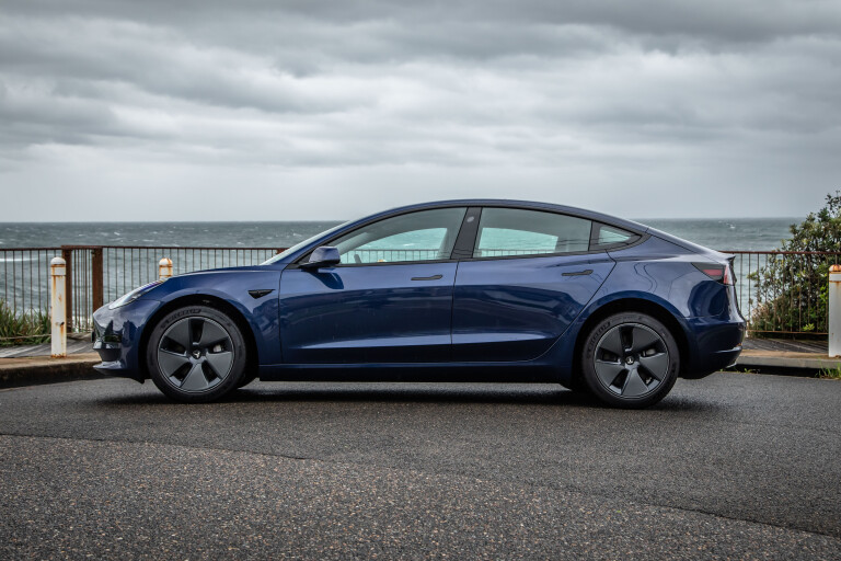 Wheels Reviews 2022 Tesla Model 3 Deep Blue Metallic Australia Static Side S Rawlings