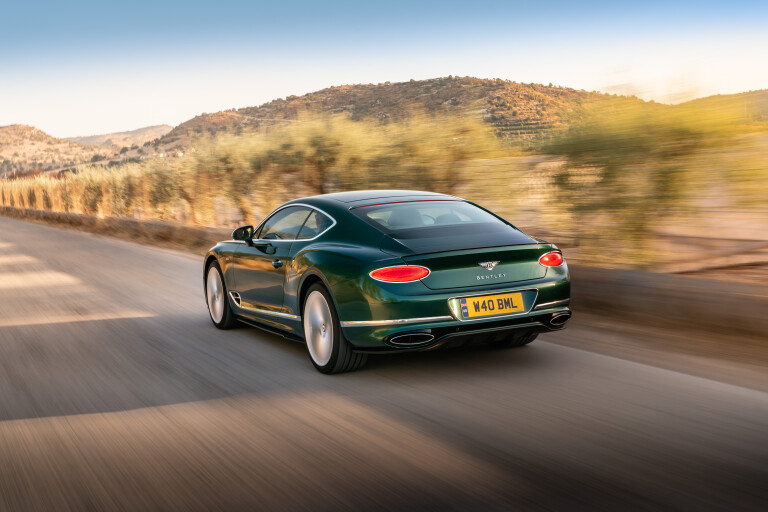 Wheels Reviews 2021 Bentley Continental GT Speed Coupe Euro Spec Verdant Green Dynamic Rear Road Drive