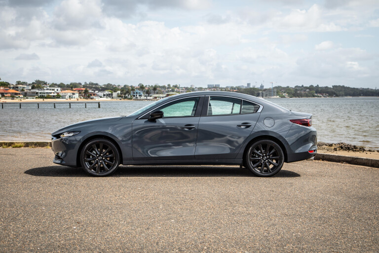 Wheels Reviews 2022 Mazda 3 G 25 Evolve SP Sedan Polymetal Grey Metallic Australia Static Side S Rawlings