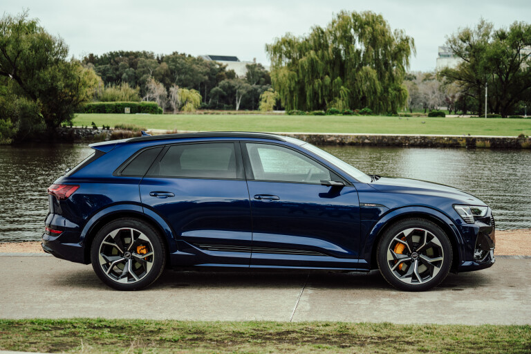 Wheels Reviews 2022 Audi E Tron S Navarra Blue Metallic Australia Static Side