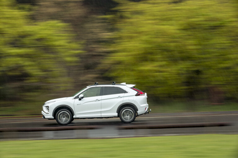 Wheels Reviews 2021 Mitsubishi Eclipse Cross PHEV Aspire White Dynamic Side Road