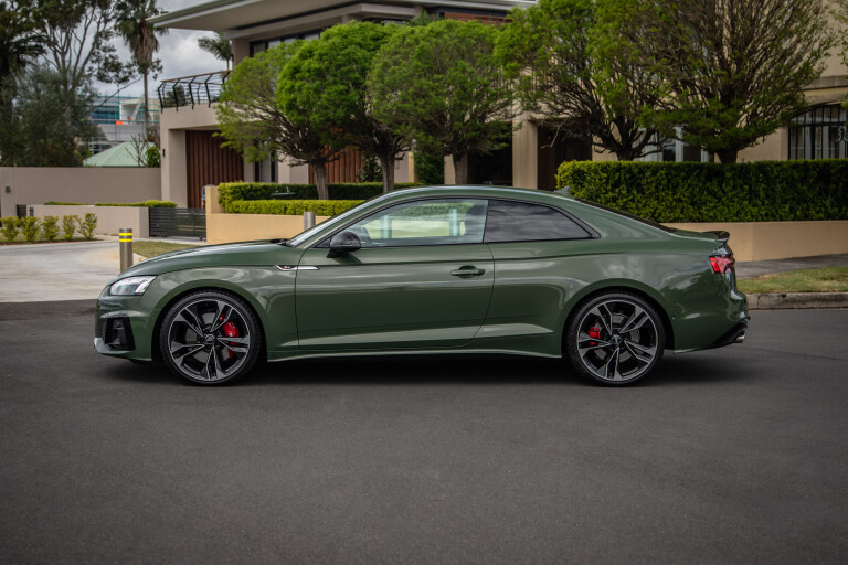Wheels Reviews 2021 Audi S 5 Coupe District Green Metallic Static Side