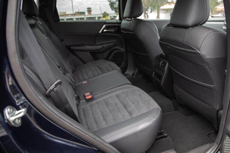 Wheels Reviews 2022 Mitsubishi Outlander Aspire FWD Australia Interior Second Row Seat Headroom Legroom S Rawlings