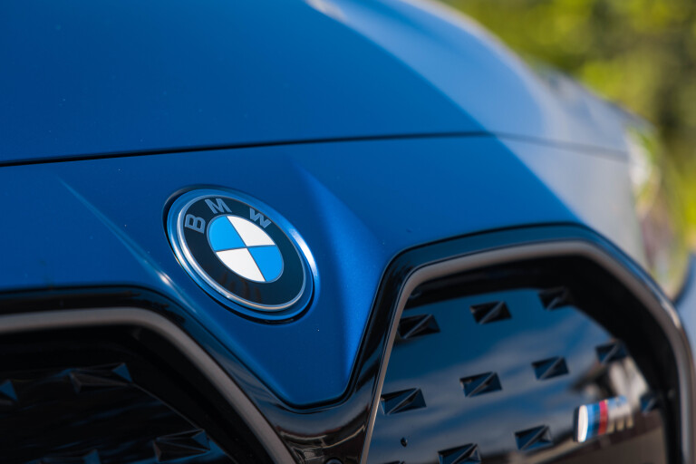 Wheels Reviews 2022 BMW I 4 M 50 Individual Frozen Portimao Blue Metallic Australia Detail Front Badge G Sullivan