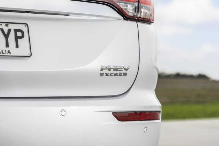 Wheels Reviews 2022 Mitsubishi Outlander PHEV Exceed White Australia Detail Tailgate Badge