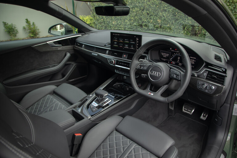 Wheels Reviews 2021 Audi S 5 Coupe District Green Metallic Interior Driver Cockpit
