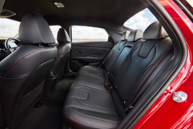 Wheels Reviews 2021 Hyundai I 30 Sedan N Line Premium Firey Red Interior Rear Seat Legroom Headroom Space