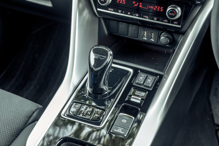 Wheels Reviews 2021 Mitsubishi Eclipse Cross PHEV Aspire White Interior Gear Shifter