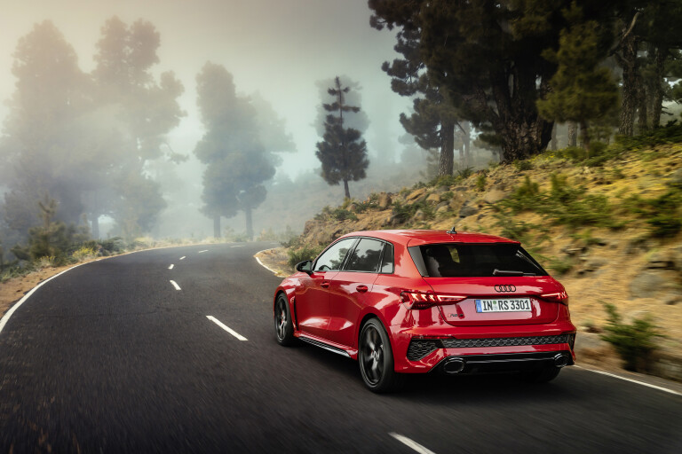 Wheels Reviews 2022 Audi RS 3 Sportback Tango Red Dynamic Rear Bends Euro Spec