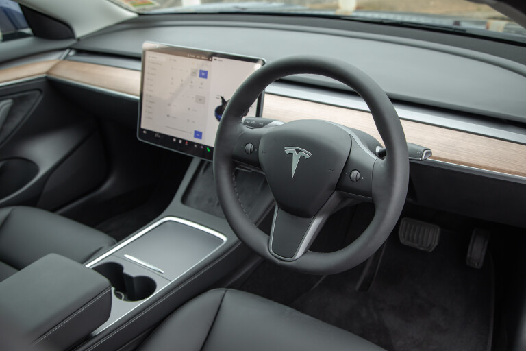 Wheels Reviews 2022 Tesla Model 3 Deep Blue Metallic Australia Detail Cockpit S Rawlings