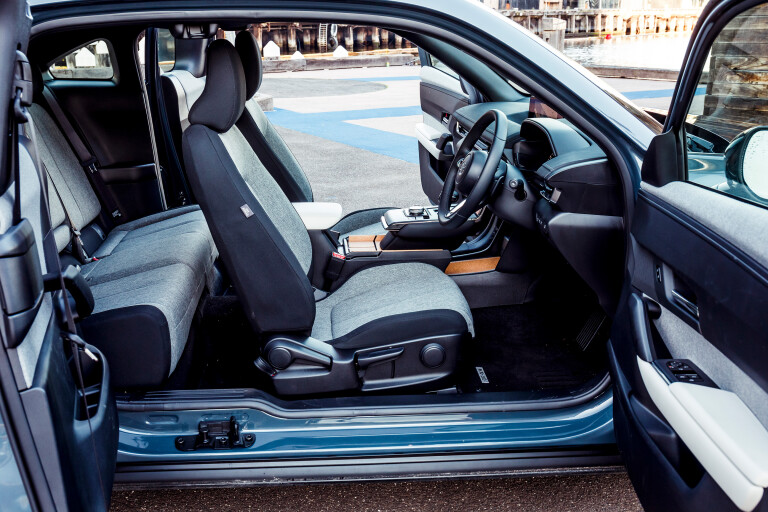 Wheels Reviews 2021 Mazda MX 30 G 20 E Evolve Interior Suicide Doors Open