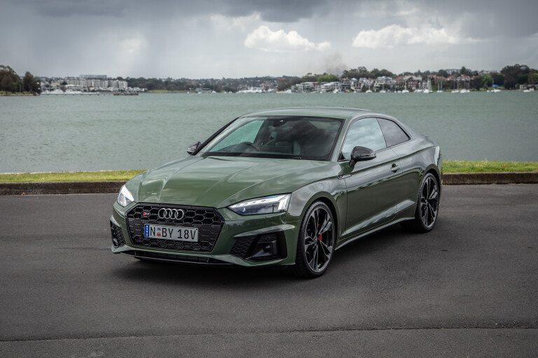 Wheels Reviews 2021 Audi S 5 Coupe District Green Metallic Static Front High Angle