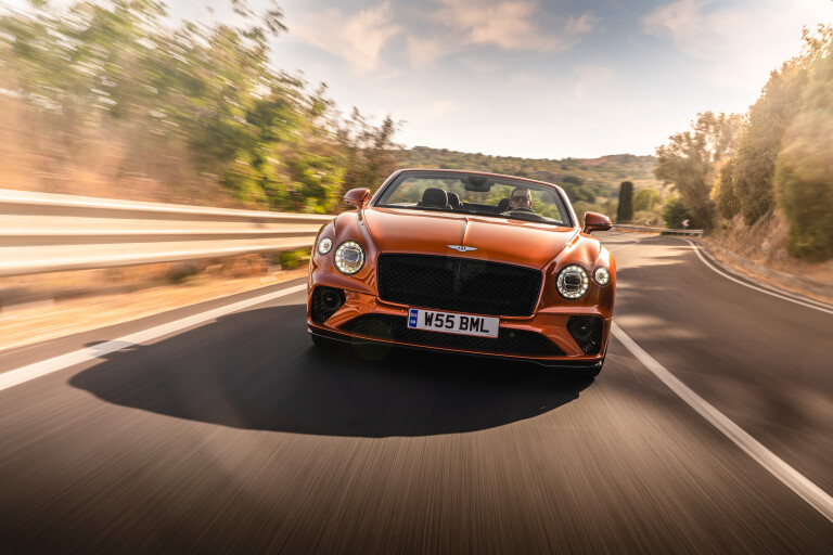 Wheels Reviews 2021 Bentley Continental GT Speed Convertible Euro Spec Orange Flame Dynamic Front Fascia Road Drive