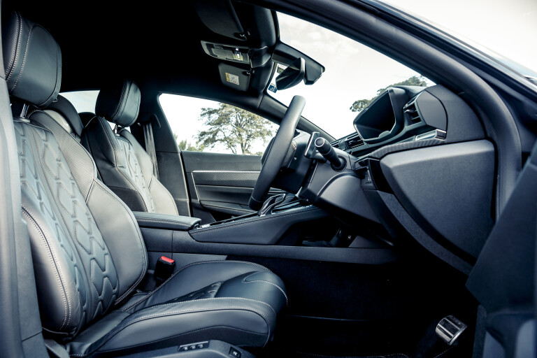 Wheels Reviews 2021 Peugeot 508 GT Fastback Celebes Blue Australia Interior Front Seat E Dewar