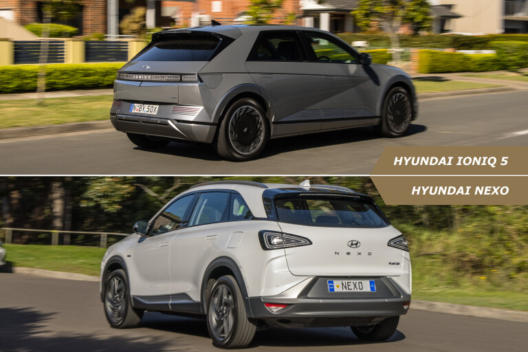 Wheels Reviews 2022 Hyundai Ioniq 5 Vs Hyundai Nexo Comparison Dynamic Side Drive Australia B Sullivan