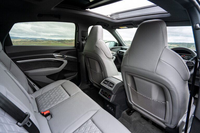 Wheels Reviews 2022 Audi E Tron S Australia Interior Rear Seat 1