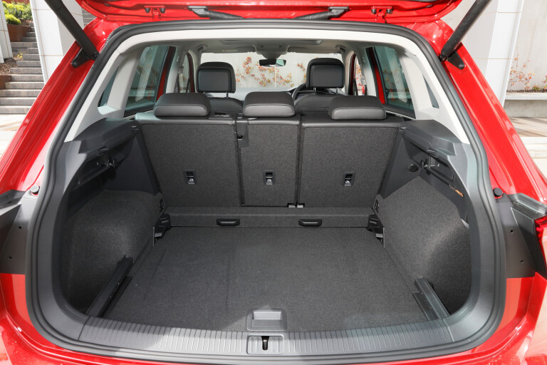 Wheels Reviews 2022 Volkswagen Tiguan 147 TDI Elegance King Red Metallic Interior Luggage Cargo Space Australia C Brunelli