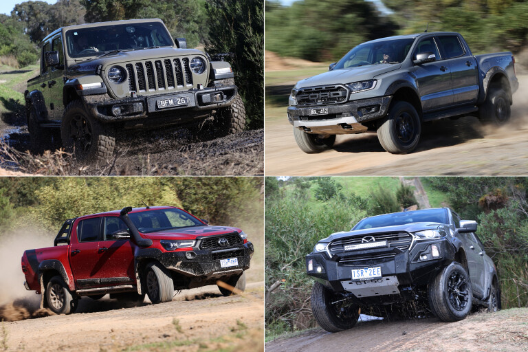 2021 Ford Ranger Raptor vs Jeep Gladiator Rubicon vs Mazda BT-50 Thunder vs Toyota Hilux Rugged X comparison test