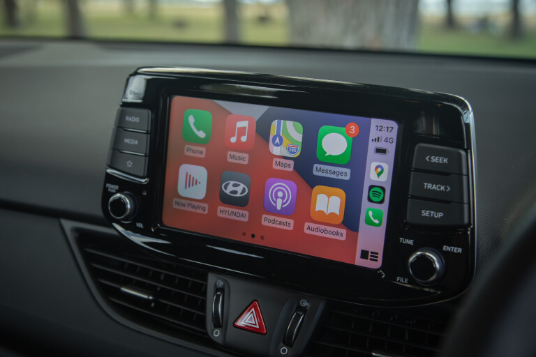 Wheels Reviews 2021 Hyundai I 30 N Line Firey Red Interior Infotainment Screen Apple Car Play Menu