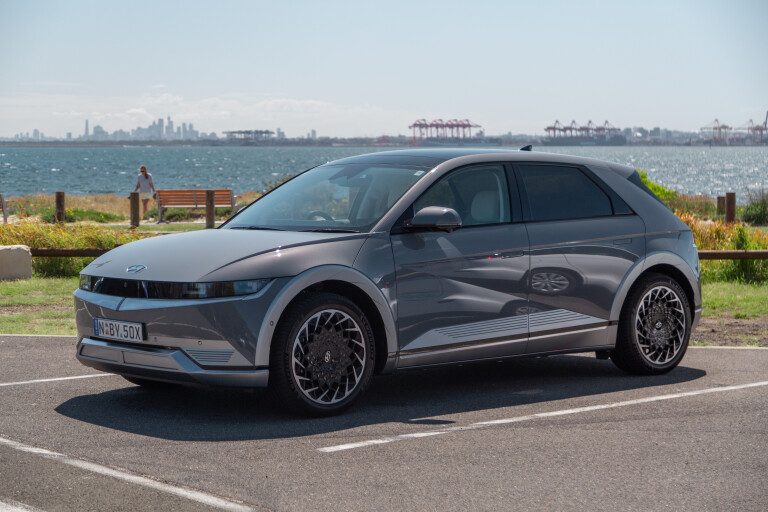 Wheels Reviews 2021 Hyundai Ioniq 5 Galactic Gray Static Front Side Australia