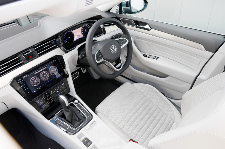 Wheels Reviews 2021 Volkswagen Passat 162 TSI Alltrack Premium Aquamarine Blue Metallic Interior Driver Cockpit Australia C Brunelli